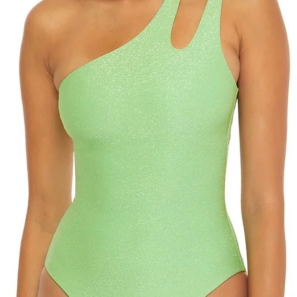 Becca Shimmer One Shoulder Asymmetrical One Piece Swimsuit in Seafoam Green NWT - Picture 3 of 11